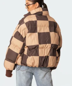 S11508_brown Payton Check Puffer Jackets & Coats