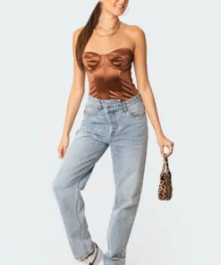 S11573_brown Misha Satin Corset Top