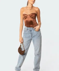 S11573_brown Misha Satin Corset Top