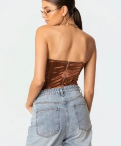 S11573_brown Misha Satin Corset Top