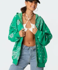 S11562_green Bandana Hoodie Tops