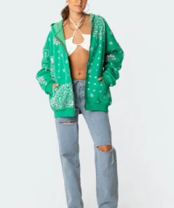 S11562_green Bandana Hoodie Tops