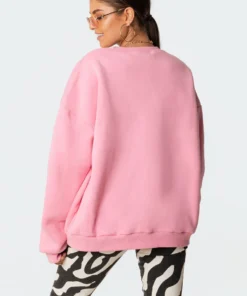 S11546_pink Split Baseball Sweatshirt Tops