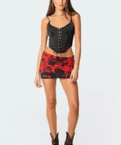 S11633_black Scarlette Lace-Up Corset Top Tops