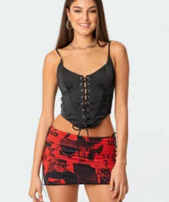 S11633_black Scarlette Lace-Up Corset Top Tops