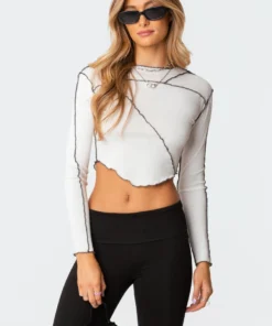 S11609_white Tia Asymmetrical Stitch Top Tops