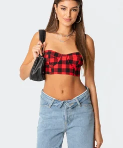 S11670_mix Tops Quin Plaid Bustier Top