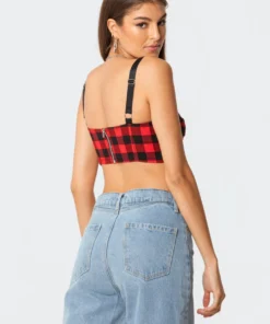S11670_mix Tops Quin Plaid Bustier Top