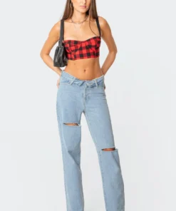 S11670_mix Tops Quin Plaid Bustier Top