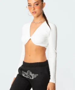 S11627_white Jasmine Twisted Ribbed Top