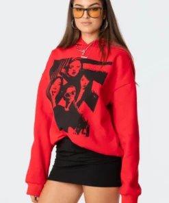 S11473_red Tops Mono Print Hoodie