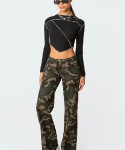 S11609_black Tia Asymmetrical Stitch Top Tops