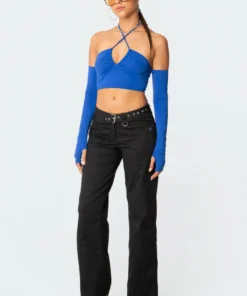 S11478_blue Havana Off The Shoulder Top Tops