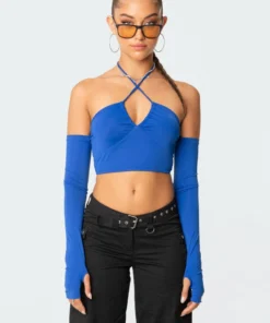 S11478_blue Havana Off The Shoulder Top Tops