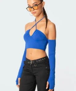 S11478_blue Havana Off The Shoulder Top Tops