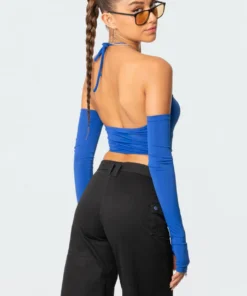 S11478_blue Havana Off The Shoulder Top Tops