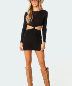 S11666_black Lina Knot Cut-Out Dress