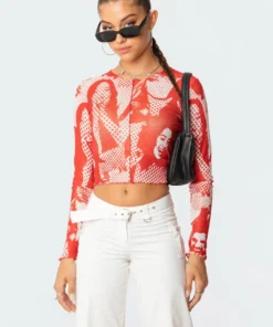 S11625_mix Roy Printed Mesh Top