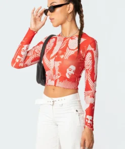 S11625_mix Roy Printed Mesh Top