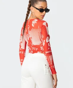 S11625_mix Roy Printed Mesh Top