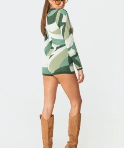 S11560_mix Renee Geometric Knitted Romper Jumpsuits & Rompers