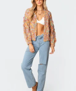 S11612_mix Tops Chunky Handmade Cardigan