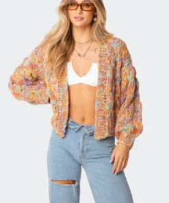 S11612_mix Tops Chunky Handmade Cardigan