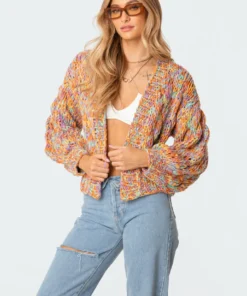 S11612_mix Tops Chunky Handmade Cardigan