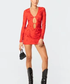 S11647_red Dresses Pop Art Cut-Out Dress