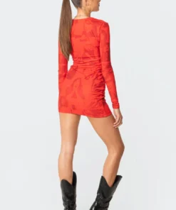 S11647_red Dresses Pop Art Cut-Out Dress