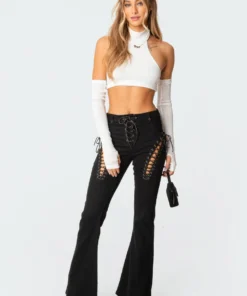 S11648_white Eva Sleeve Halter Top Tops