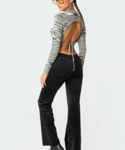 S11603_gray Medina Open-Back Sweater Tops