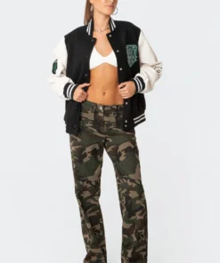 S11605_black Varsity Jacket With Pu Sleeves Jackets & Coats