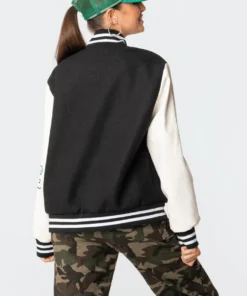 S11605_black Varsity Jacket With Pu Sleeves Jackets & Coats