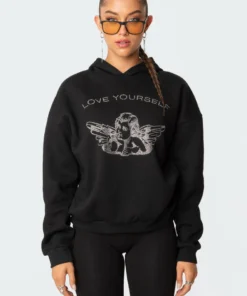 S11614_black Angie Rhinstone Hoodie Tops