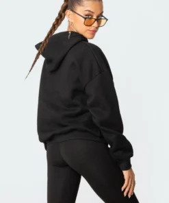 S11614_black Angie Rhinstone Hoodie Tops