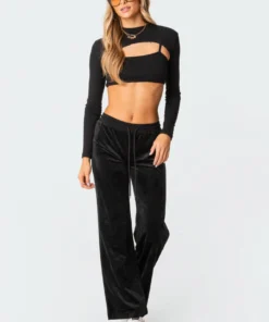 S11494_black Erin Low-Rise Velour Sweatpants