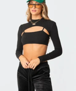 S11650_black New In Ash Ribbed Two-Piece Top