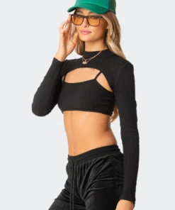 S11650_black New In Ash Ribbed Two-Piece Top