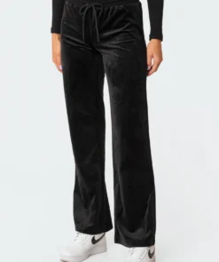 S11494_black Erin Low-Rise Velour Sweatpants