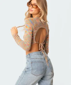 S11603_pink Tops Medina Open-Back Sweater