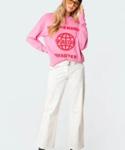 S11608_pink Faster Oversized Knitted Sweater Tops
