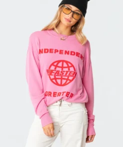 S11608_pink Faster Oversized Knitted Sweater Tops