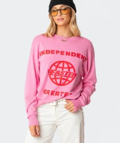 S11608_pink Faster Oversized Knitted Sweater Tops