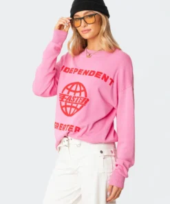 S11608_pink Faster Oversized Knitted Sweater Tops