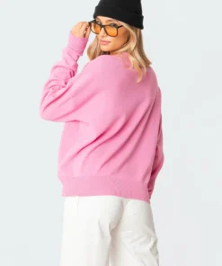 S11608_pink Faster Oversized Knitted Sweater Tops