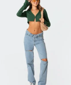 S11636_green Babylock Waffle Crop Top Tops