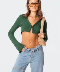 S11636_green Babylock Waffle Crop Top Tops