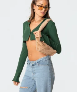 S11636_green Babylock Waffle Crop Top Tops