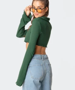S11636_green Babylock Waffle Crop Top Tops